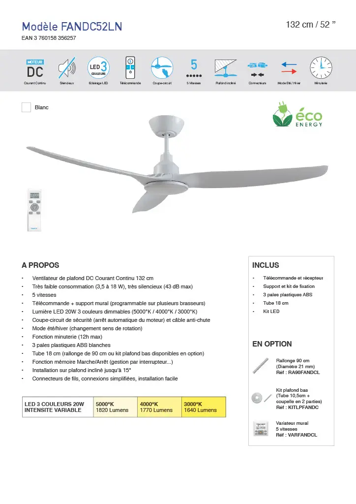 Fiche Brasseur d'Air FANDC52LN